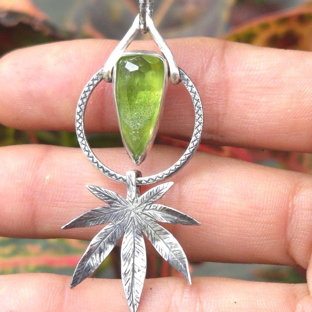 Peridot weed leaf pendant